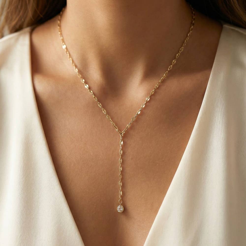 Cubic Zirconia Charm Y Chain Necklace: Gold