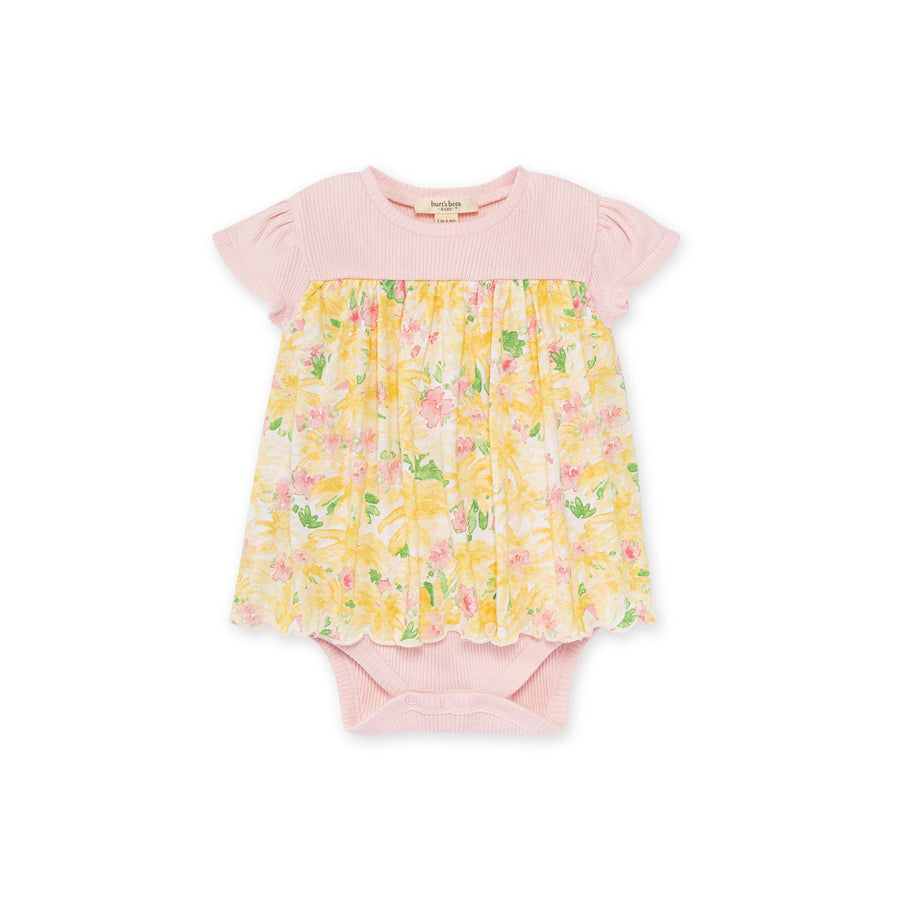 Daisy Floral Ribbed Infant Bodysuit Dress: Dawn
