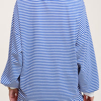 Oversized Striped Long Sleeve Shirt - Blue