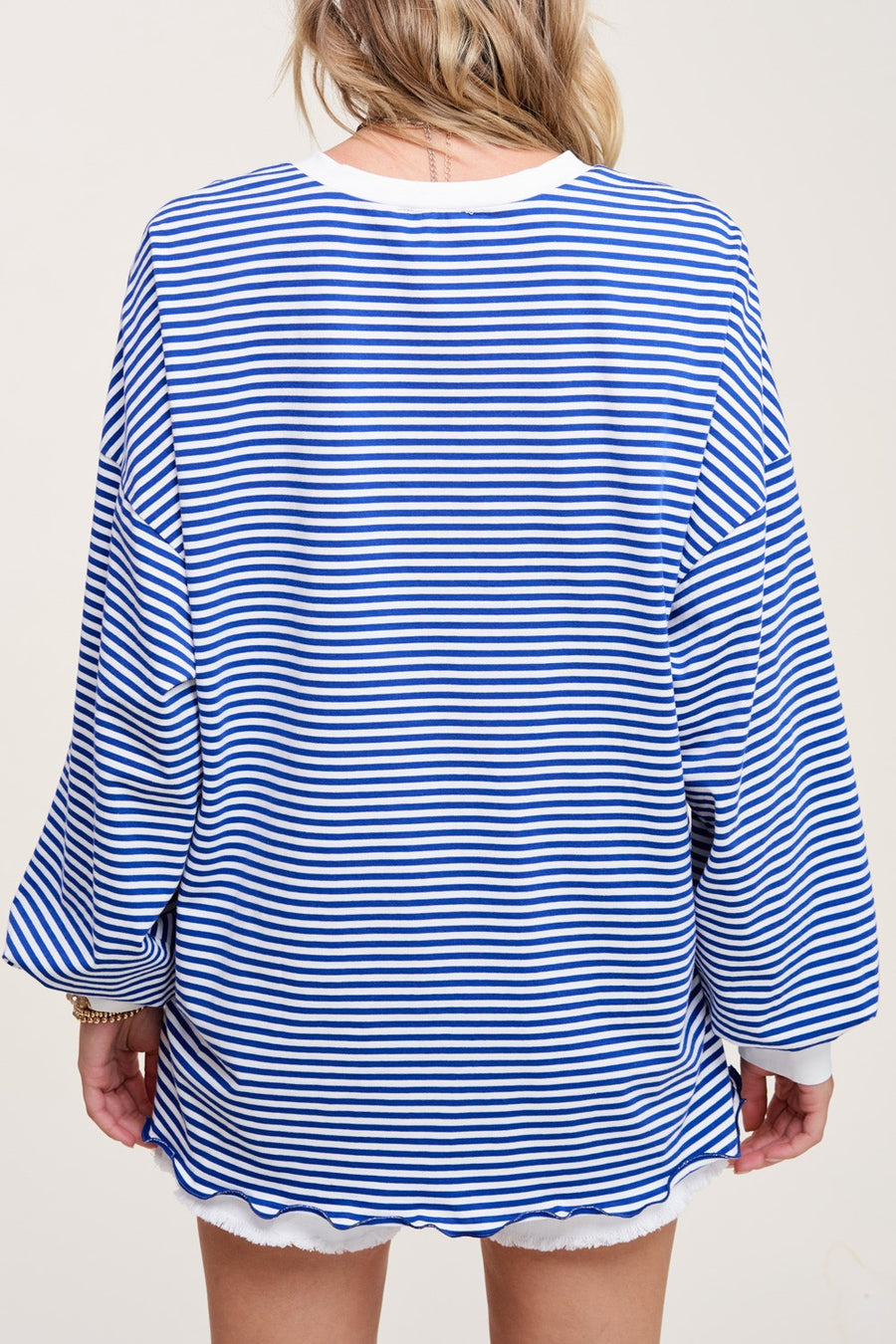 Oversized Striped Long Sleeve Shirt - Blue