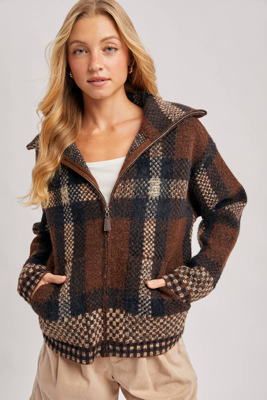 Plaid Knit Jacket
