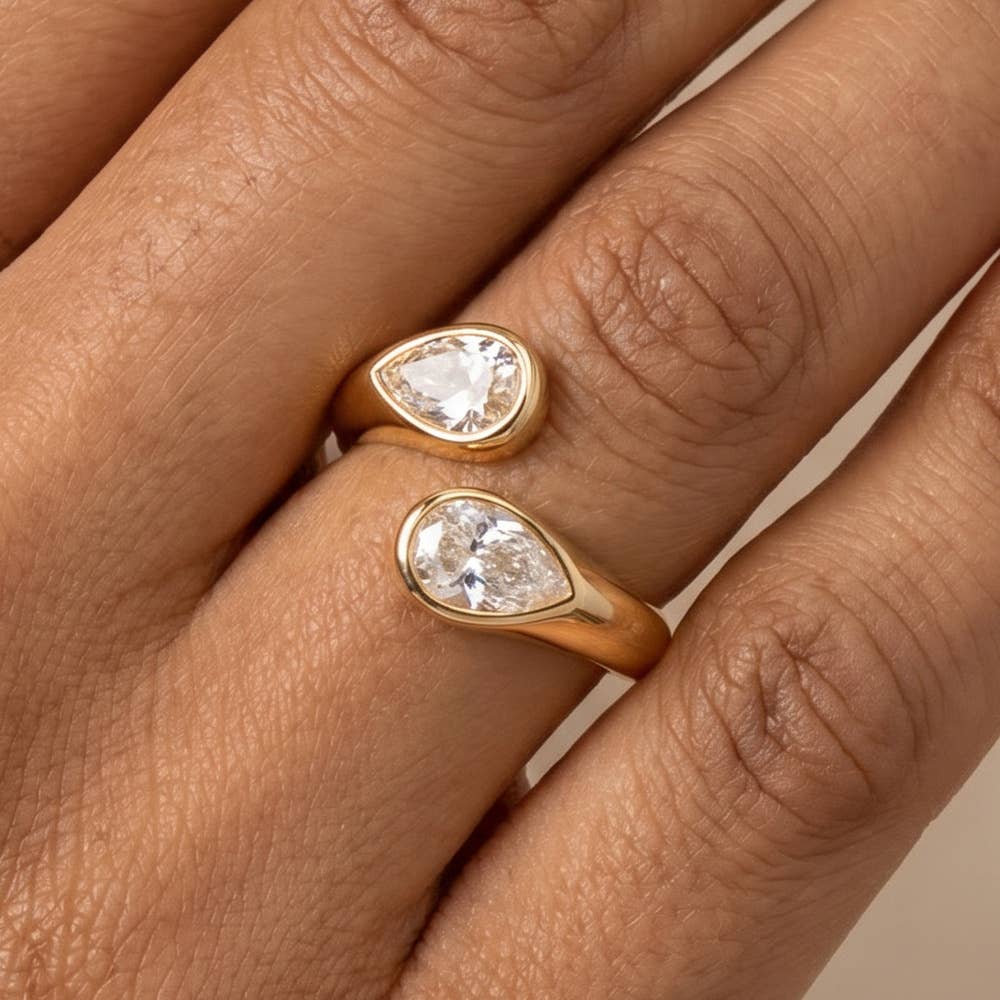 Double Pear Bezel Open Ring: Gold / Cubic Zirconia