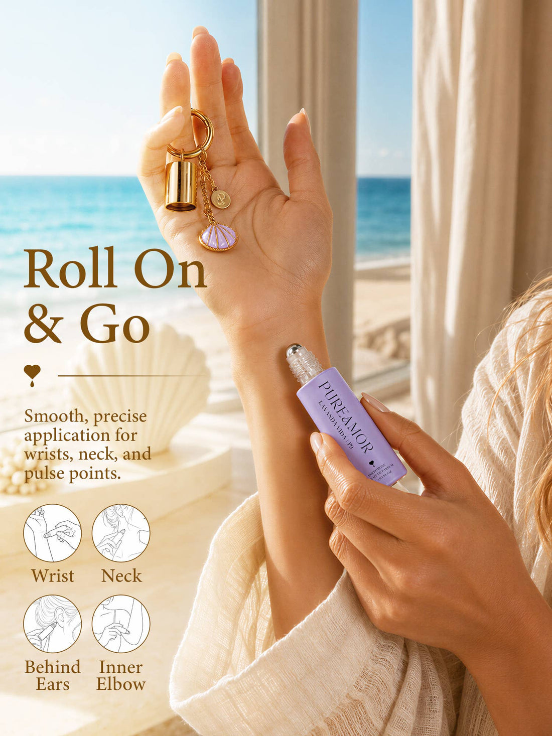 Lavanda Vida | Roll-on Pheromone Keychain Perfume Oil - 6ml: Seashell Clip