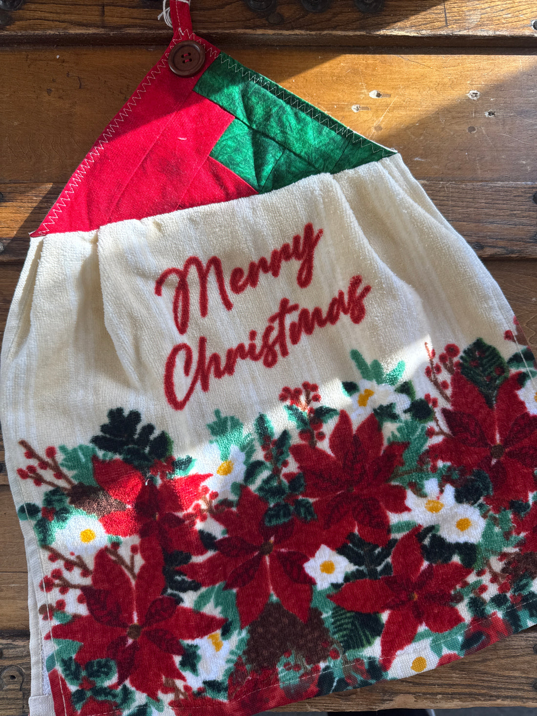 Merry Christmas Poinsettia Kitchen Towel
