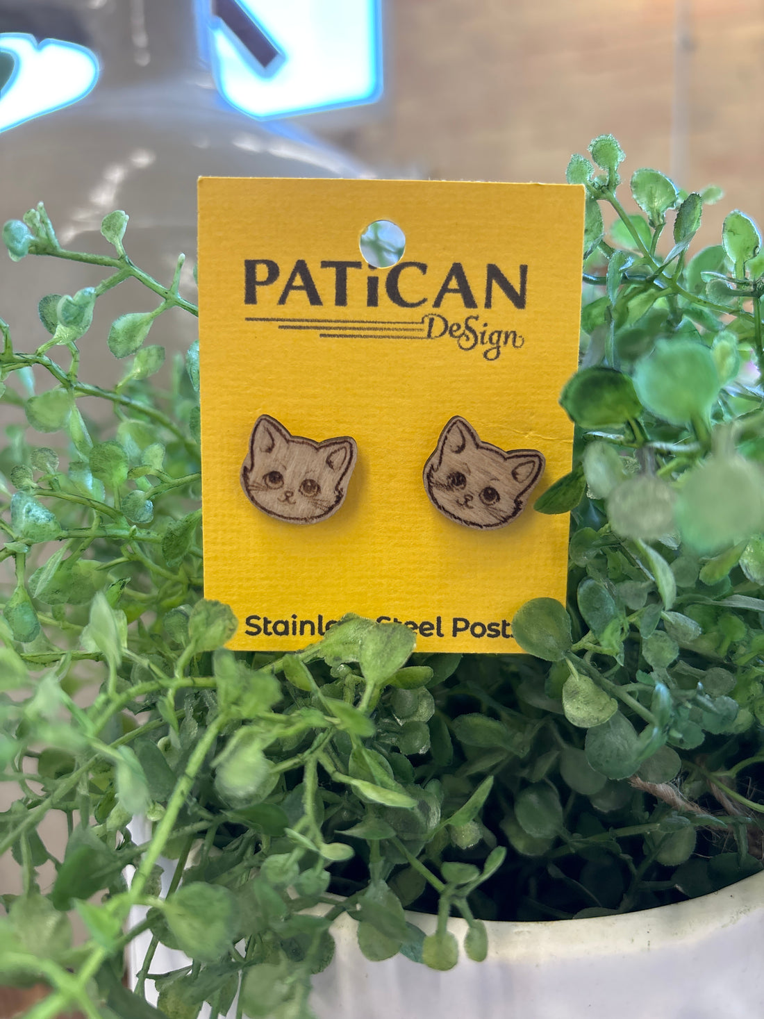 Laser Engraved Earrings - Cat