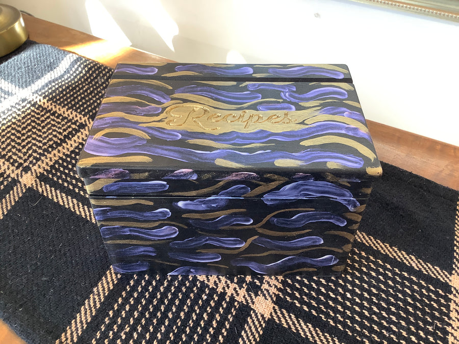 Wooden Recipe Box - Blue + Gold