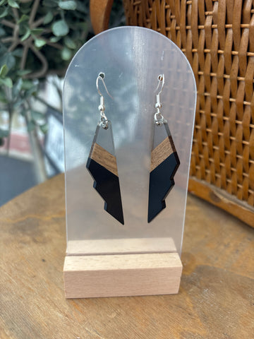 Black, Grey & Wood Lightning Resin Drop Earrings