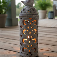 Round Concrete Lantern with Bird