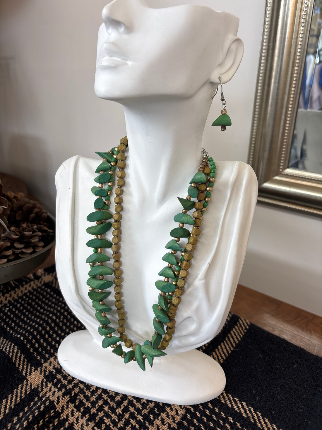 Green Beaded Necklace + Earring Set