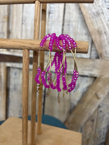Hot Pink Beaded Charm Bracelet