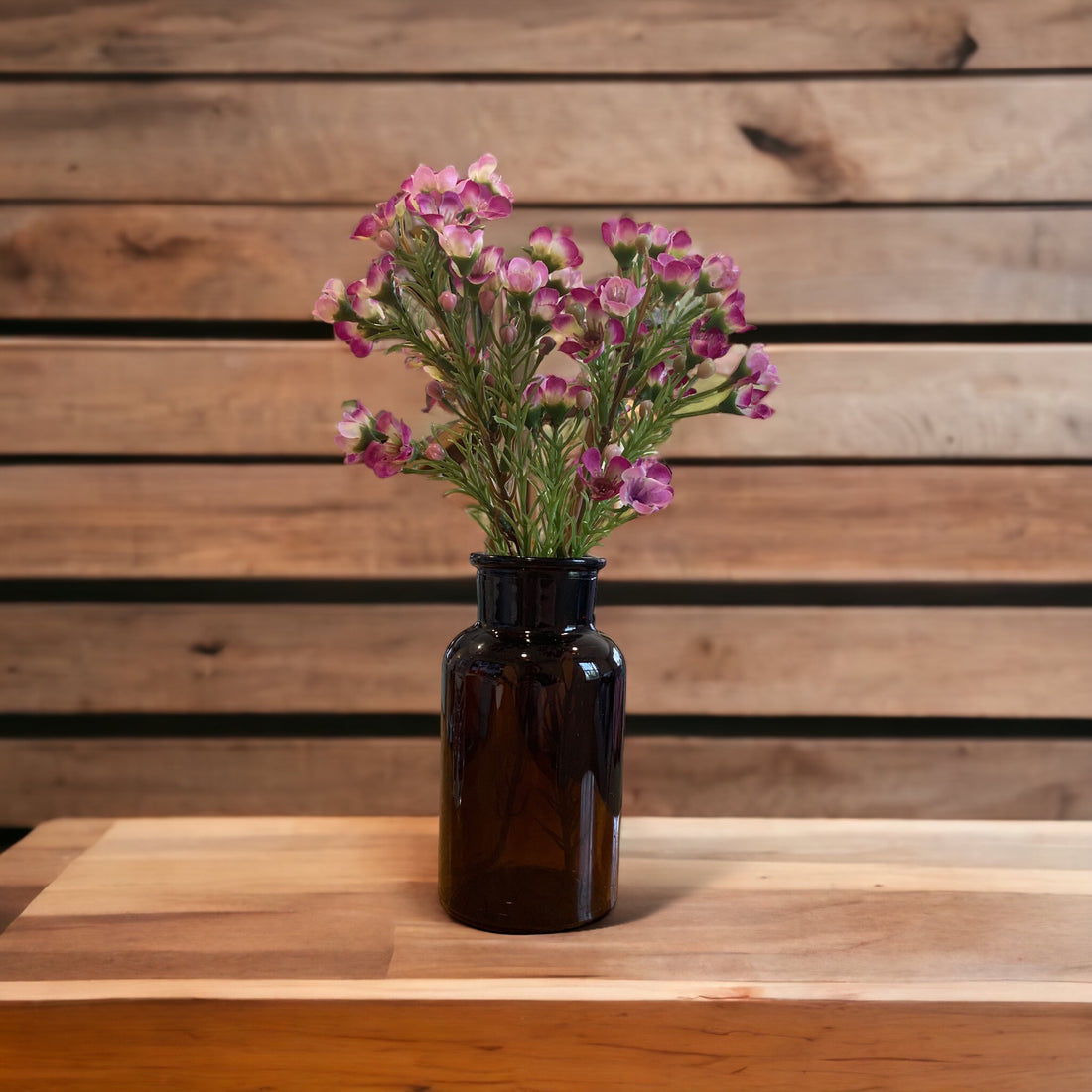 Wax Flower Amber Apothecary Jar Arrangement