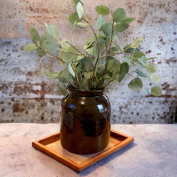 Antique Brown Pot with Silver Dollar Eucalyptus
