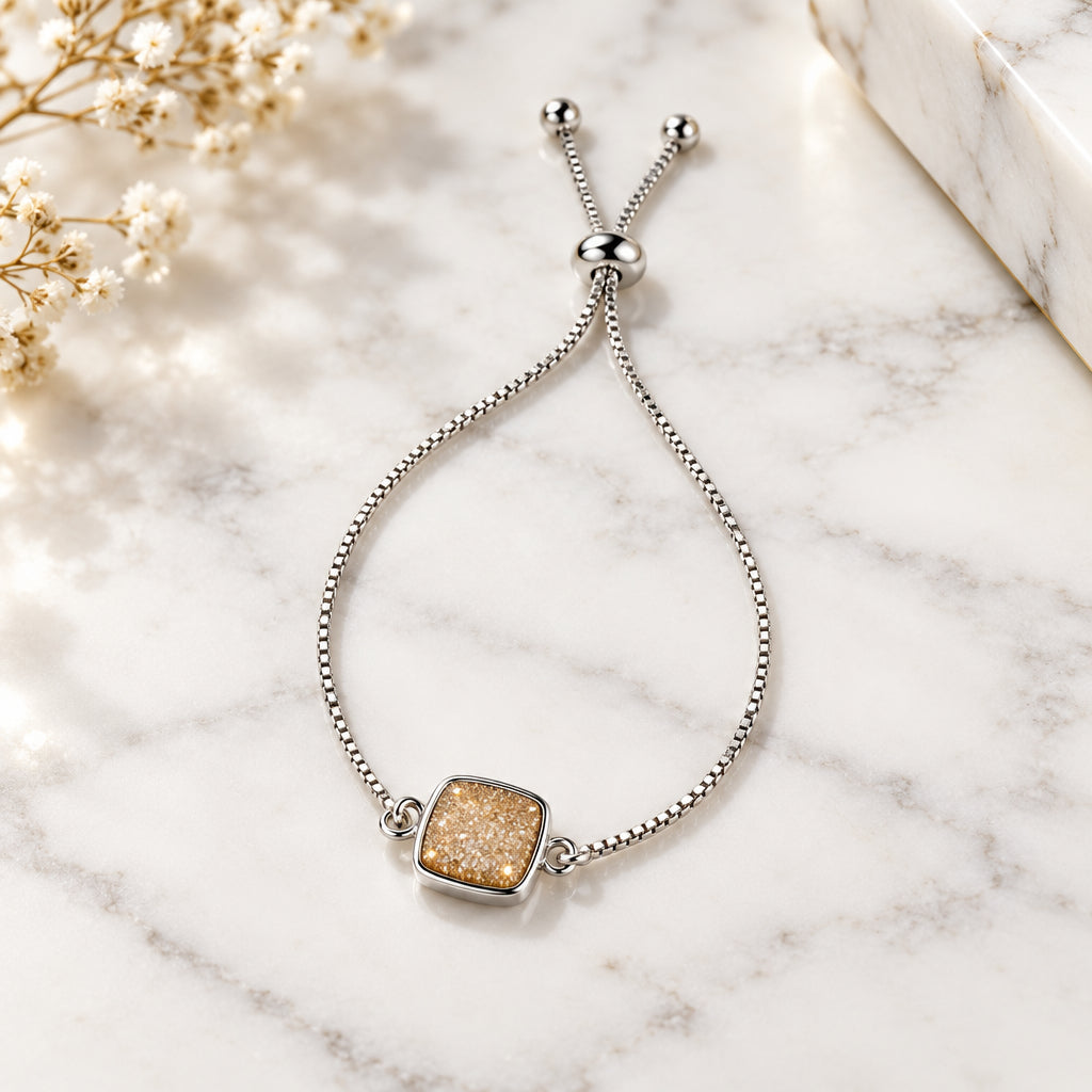 Slider Silver Gold Square Druzy Bracelet