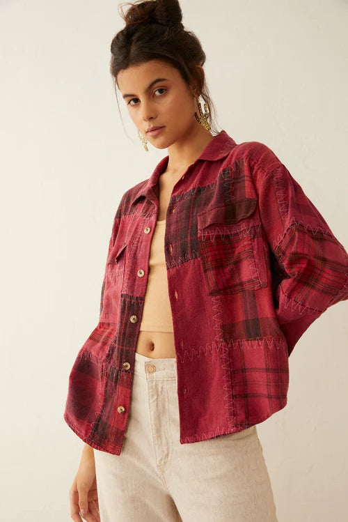 Emma Dawn Patchwork Shacket - Red