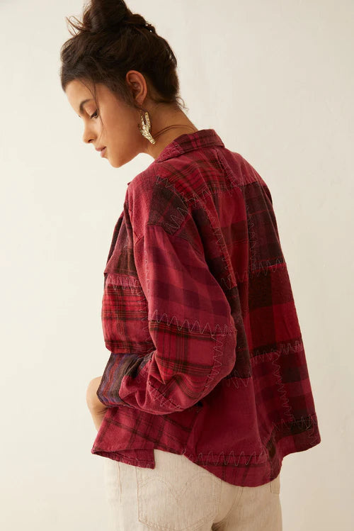 Emma Dawn Patchwork Shacket - Red