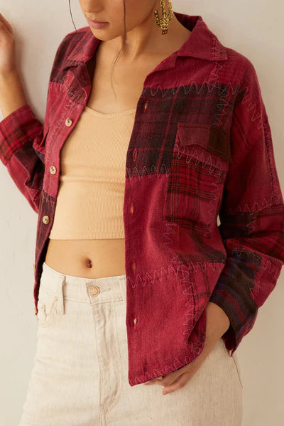 Emma Dawn Patchwork Shacket - Red