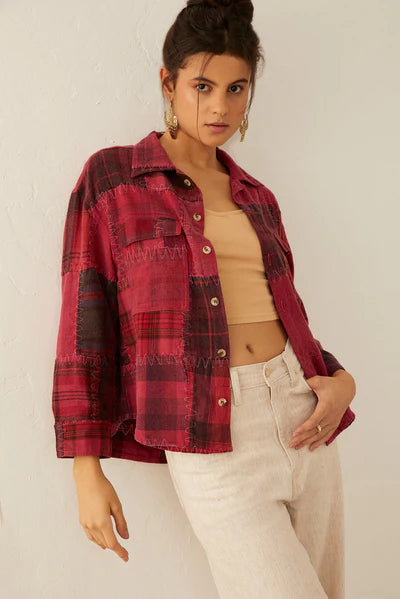 Emma Dawn Patchwork Shacket - Red