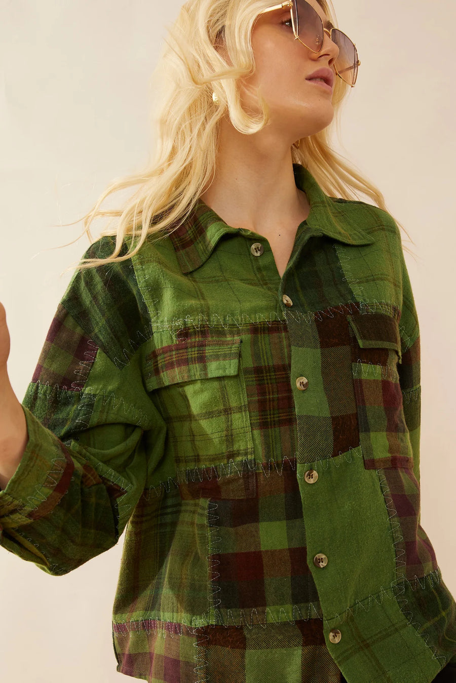 Emma Dawn Patchwork Shacket - Green