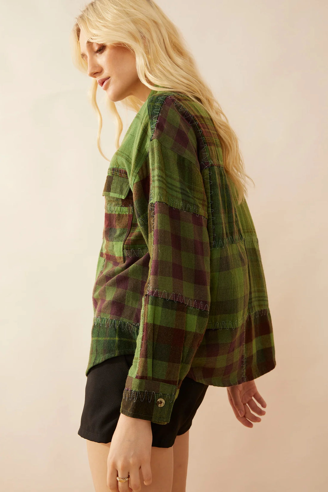 Emma Dawn Patchwork Shacket - Green