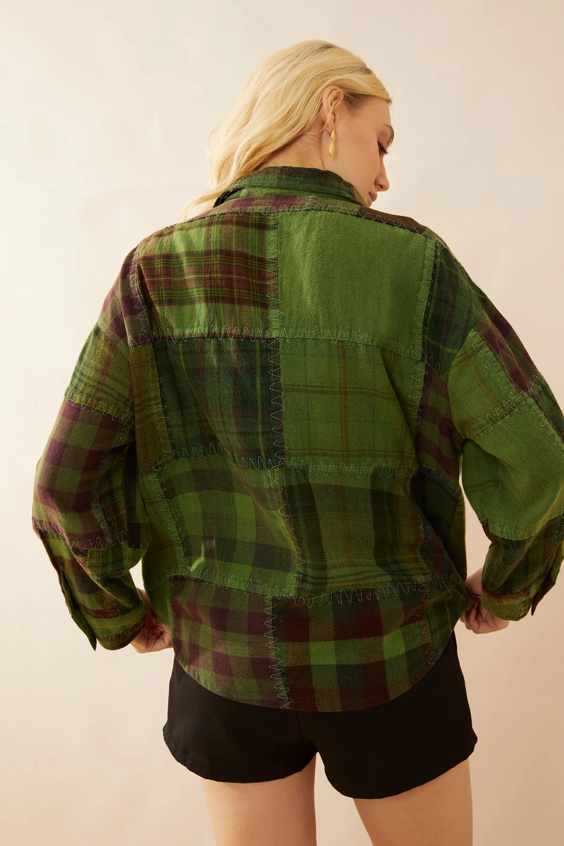 Emma Dawn Patchwork Shacket - Green