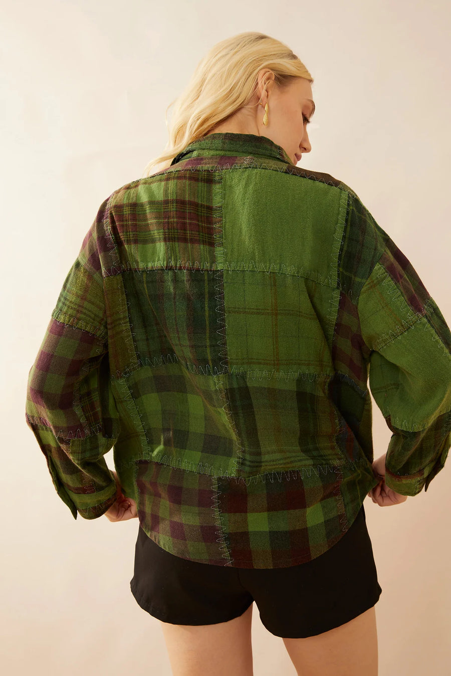 Emma Dawn Patchwork Shacket - Green