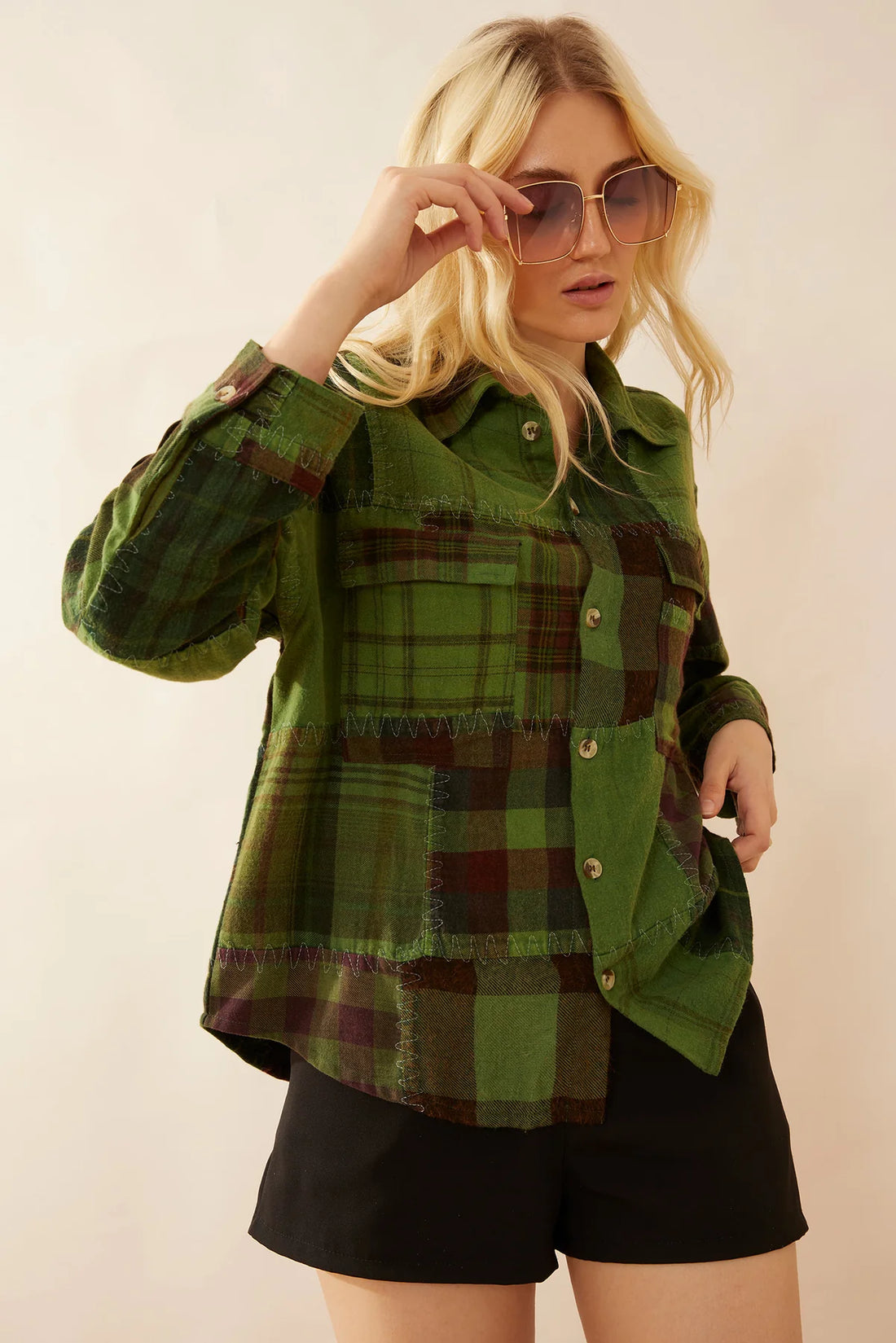 Emma Dawn Patchwork Shacket - Green