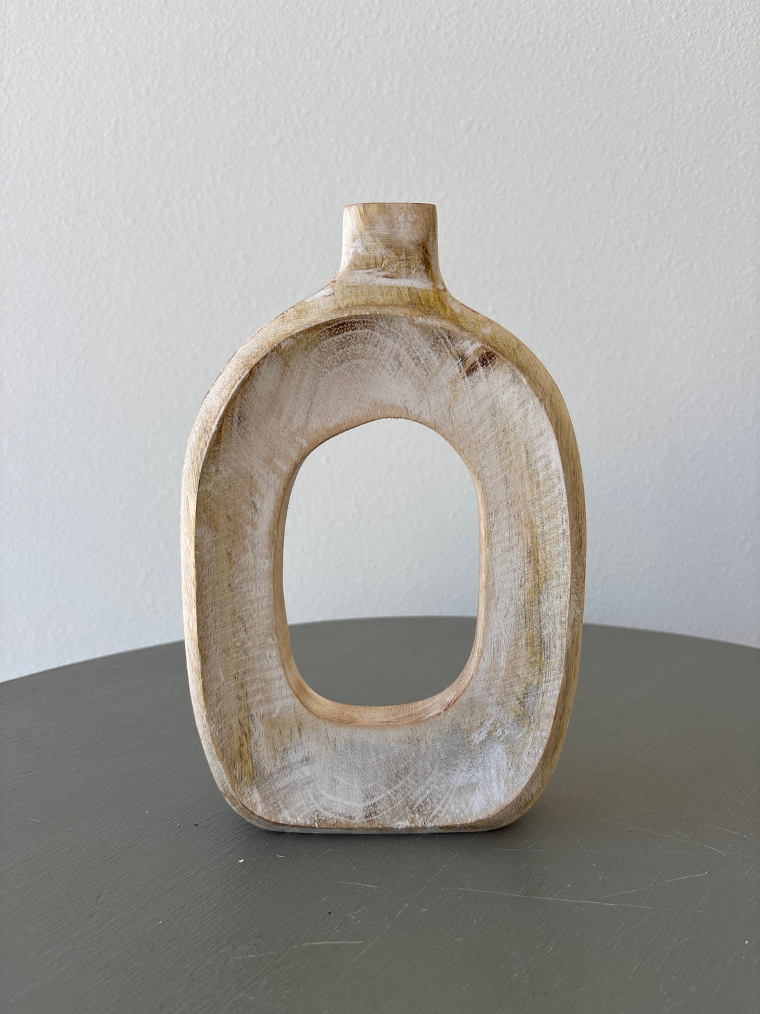Open Whitewashed Wooden Vase