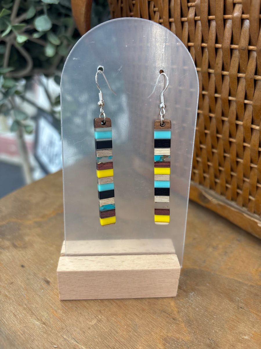Black + Wood Resin Drop Earrings - Large