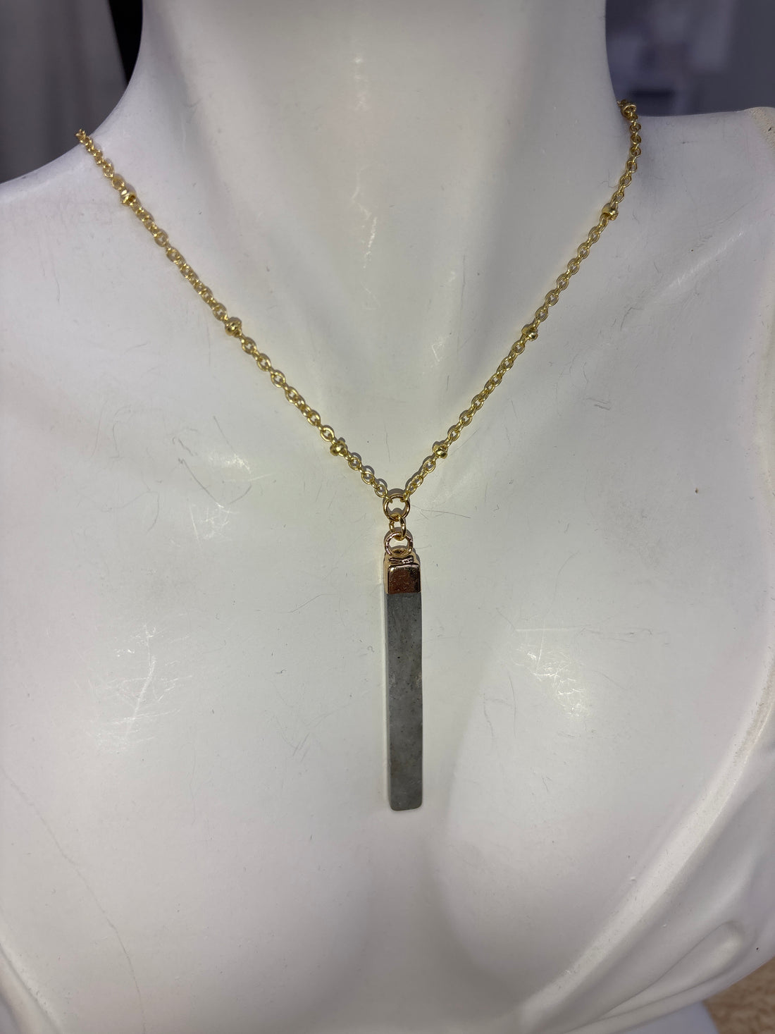 Skinny Bar Labradorite Gemstone Gold Necklace