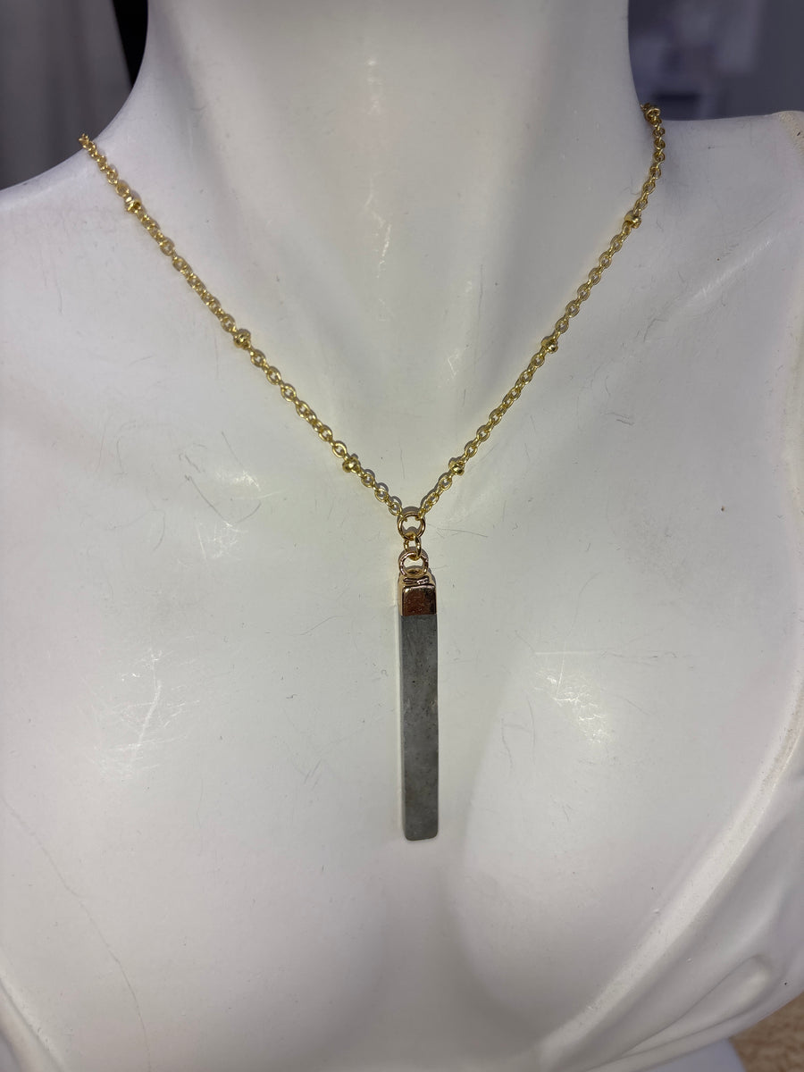 Skinny Bar Labradorite Gemstone Gold Necklace