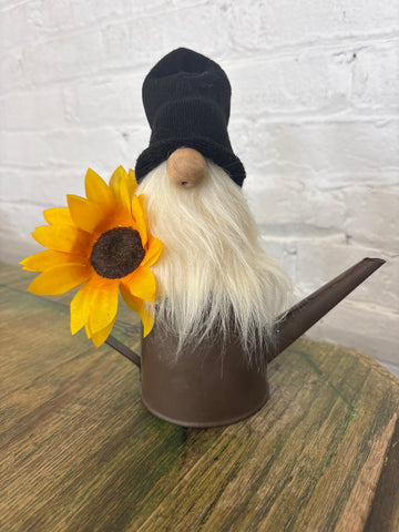 Rustic Sunflower Watering Can Gnome