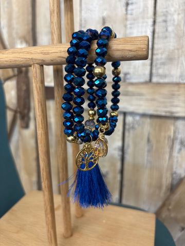 Blue Tree of Life Tassel Beaded Bracelet