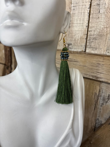 Avocado Green Fringe Earrings