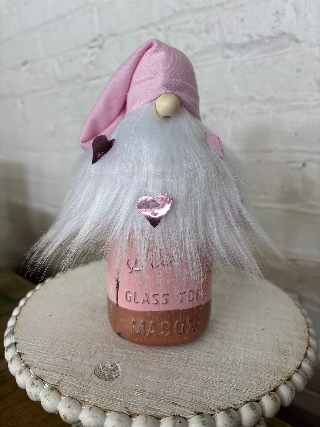 Pink Hearts Kerr Jar Gnome