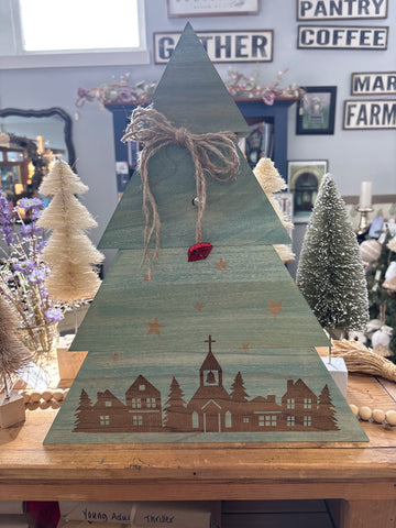 Chunky Wooden Tree - Engraved Village