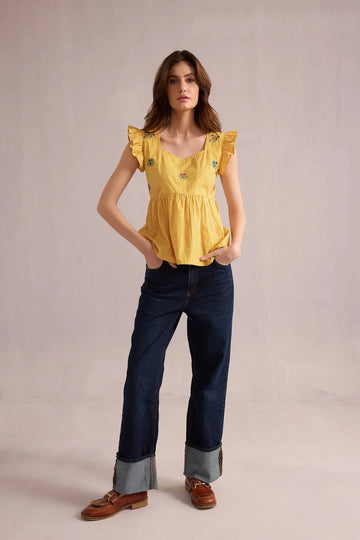 Bohera Angelina Yellow Gingham Top - Yellow
