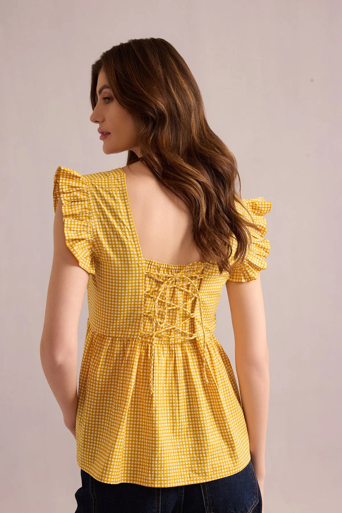 Bohera Angelina Yellow Gingham Top - Yellow