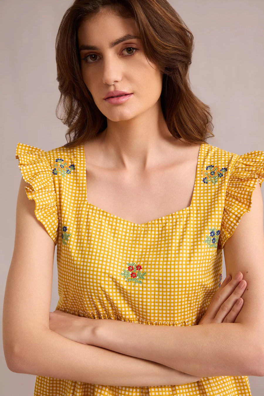 Bohera Angelina Yellow Gingham Top - Yellow