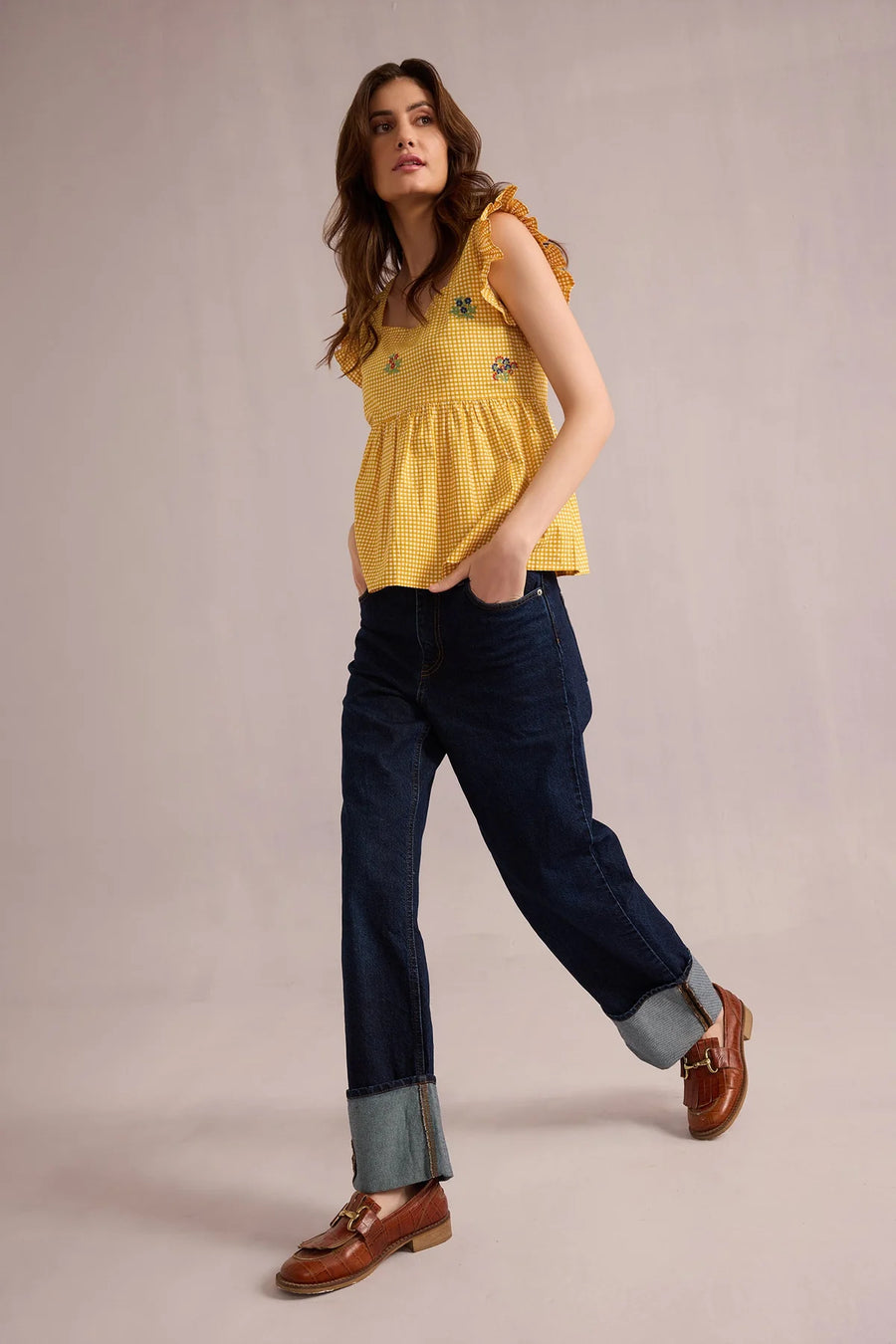 Bohera Angelina Yellow Gingham Top - Yellow