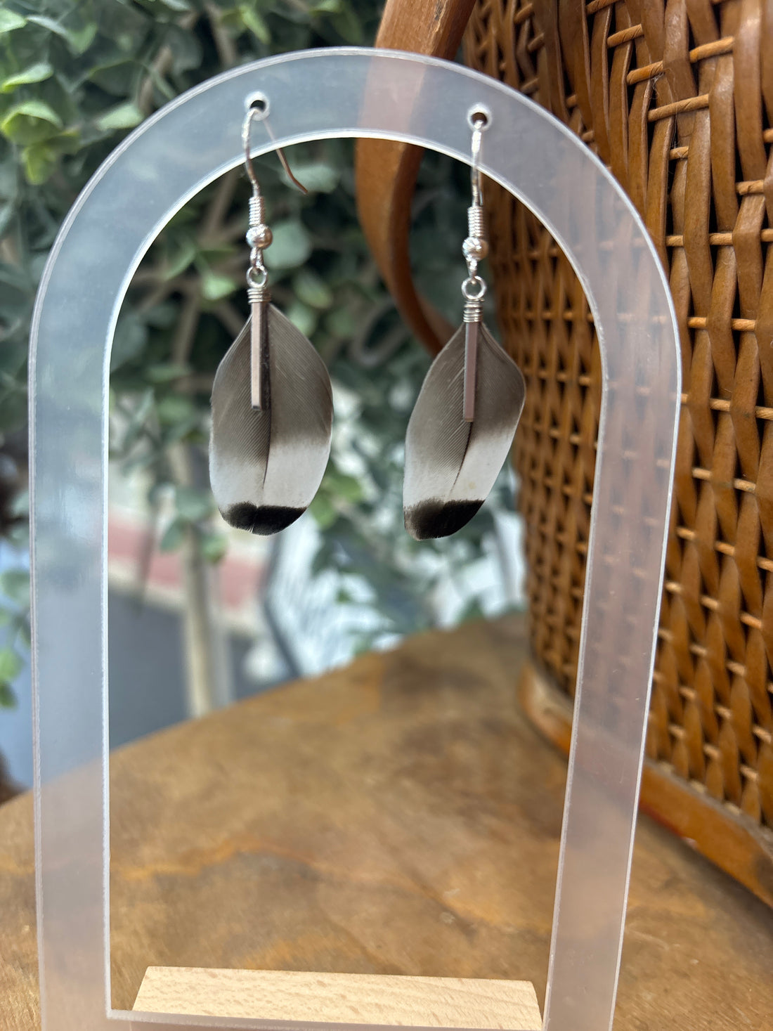 Duck Feather + Bar Earrings