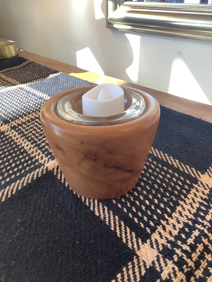Wooden Glass Votive Candle Holder