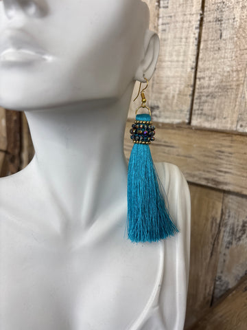 Aqua Blue Fringe Earrings