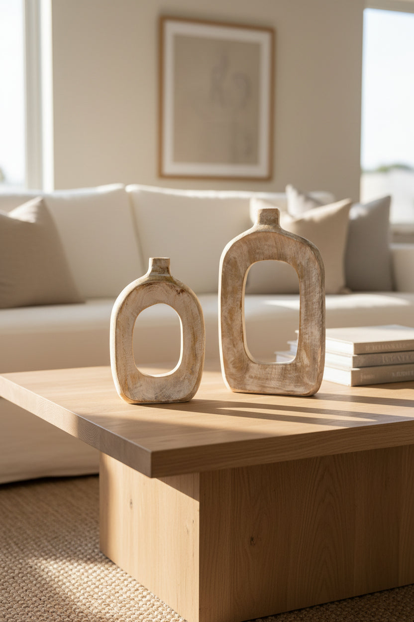 Open Whitewashed Wooden Vase