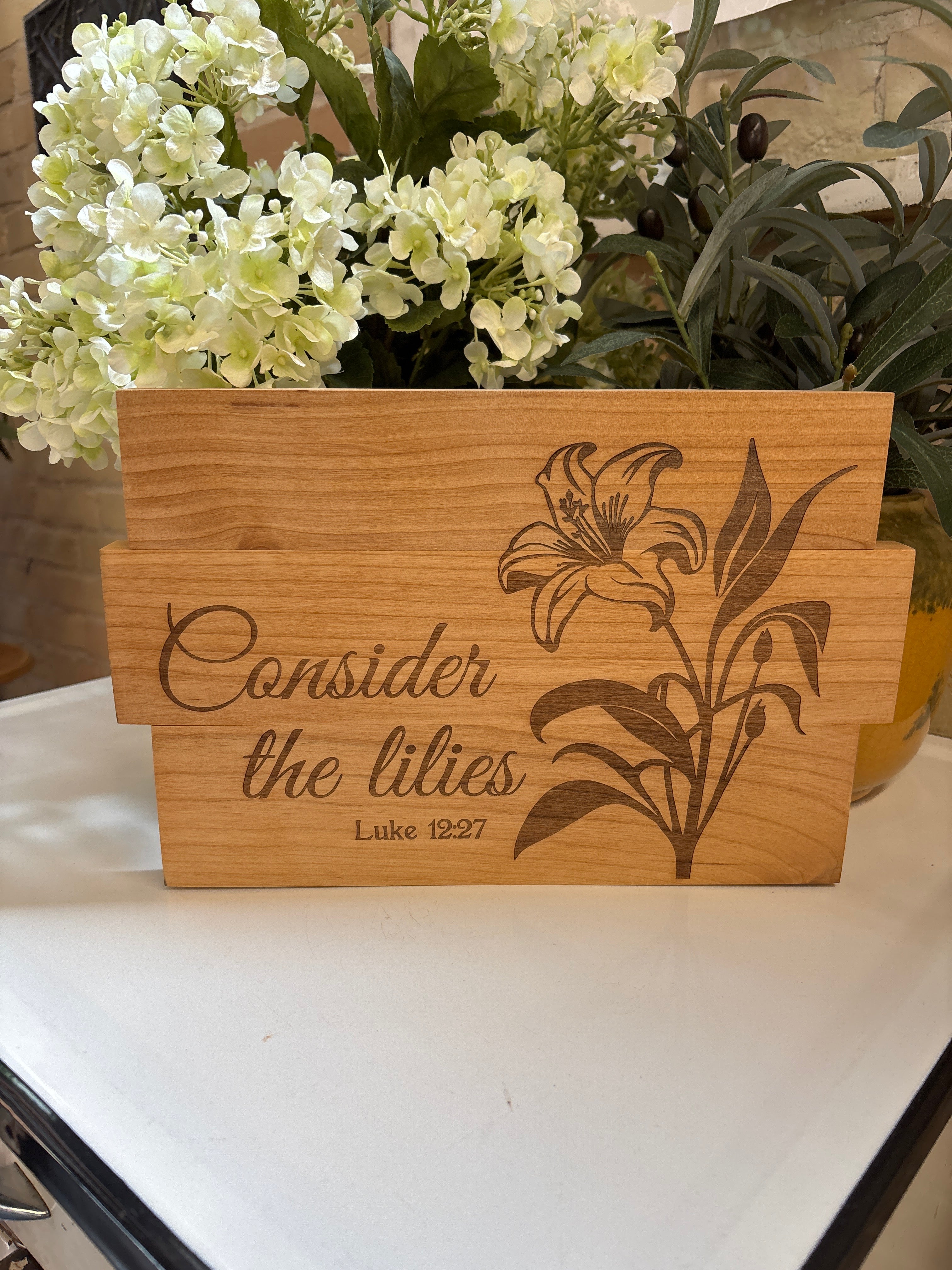 consider the lilies flower shop Consider the Lilies Laser Sign – Flowers and Gray
