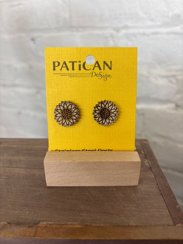 Laser Engraved Earrings - Sunflower