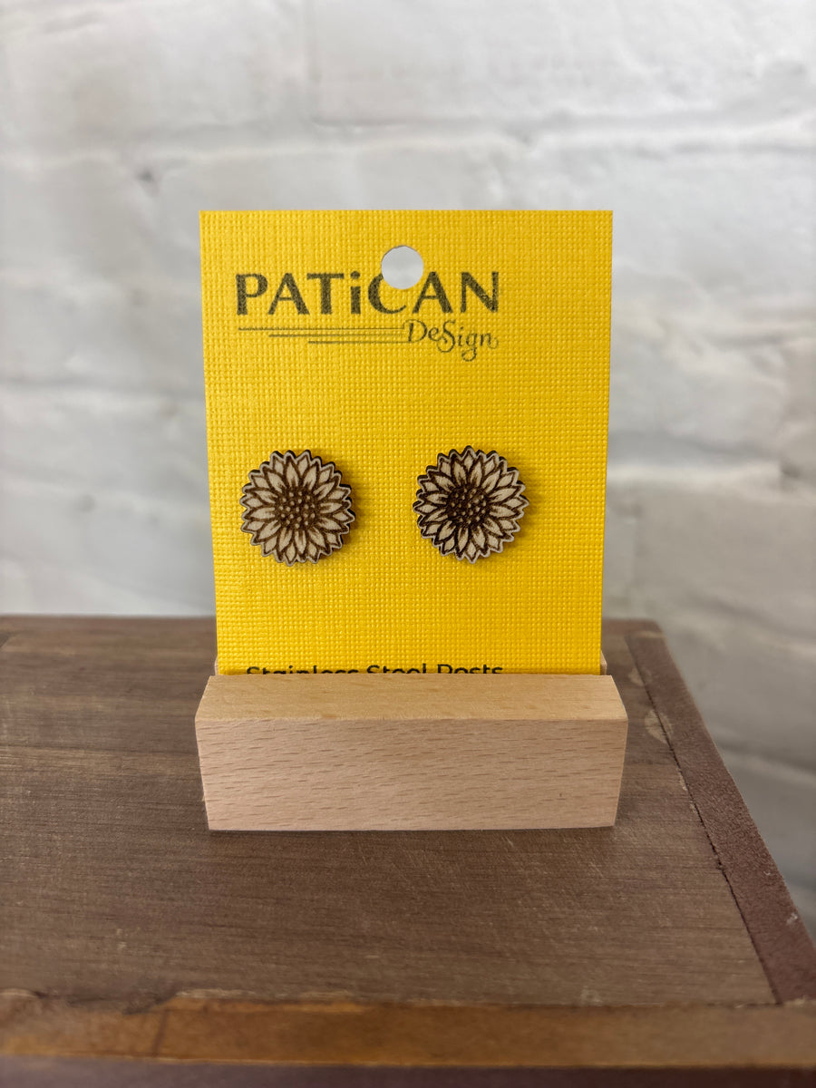 Laser Engraved Earrings - Sunflower