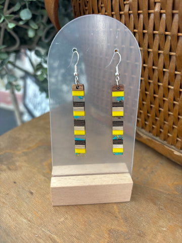 Yellow + Wood Resin Drop Earrings - Large