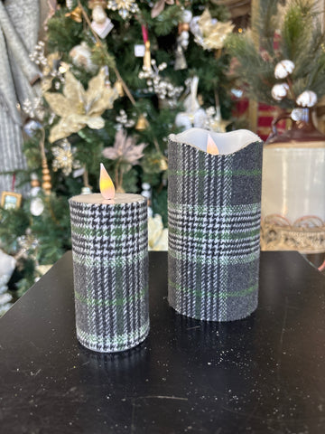 Green + Gray Plaid Candle