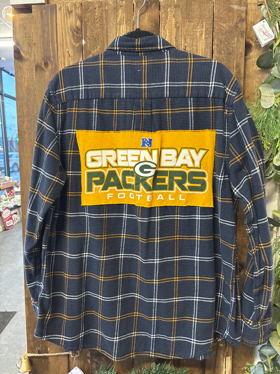 Repurposed Button Down Shirt with Green Bay Patch