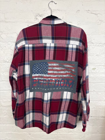 Repurposed Flannel Shirt with Freedom + Flag Patch